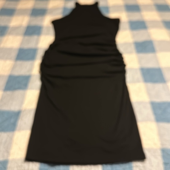 NWT MICHAEL STARS Halter Neck Racerback Ruched Sides Midi Dress Black - Picture 9 of 13